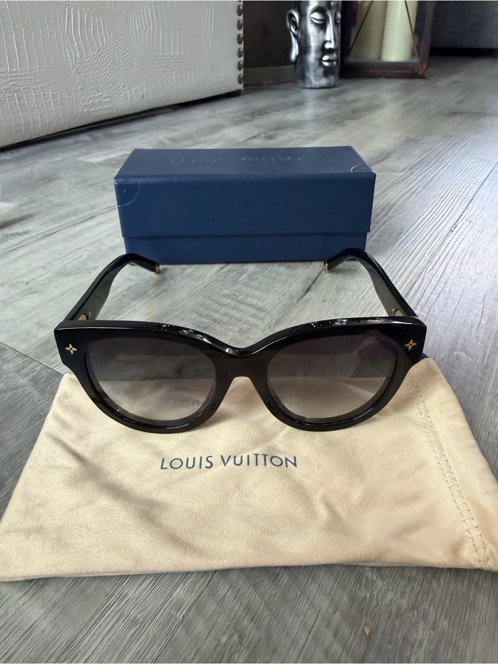 Louis Vuitton Black Cat-Eye Sunglasses with Gold Accents